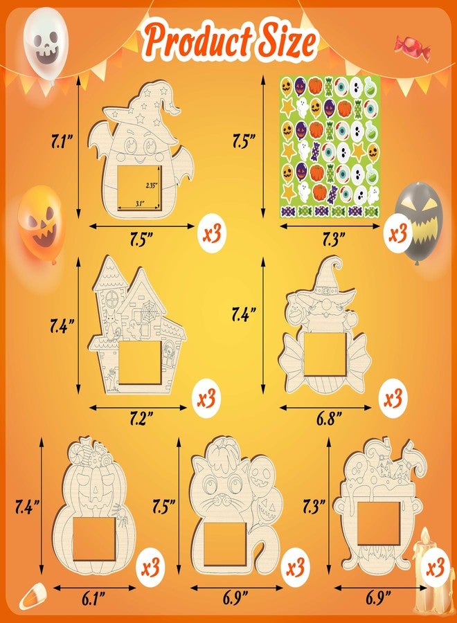 Moon Boat 18PCS Halloween Crafts for Kids Picture Frame Kit DIY Wooden Crafts Painting Your Own Hallowmas Activities Party Supplies - Image 3